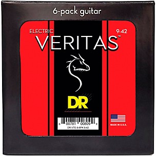 DR Strings VERITAS Uncoated Accurate Core Technology Electric Guitar Strings 6 Pack