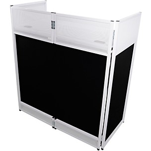 ProX VISTA DJ Booth Facade Table Station with White/Black Scrim kit and Padded Travel Bag