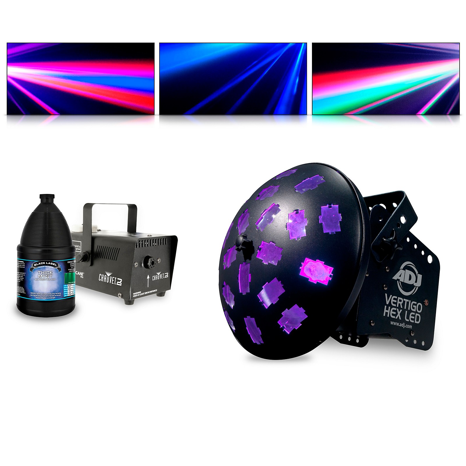 American DJ Vertigo Hex with Hurricane 700 Fog Machine and