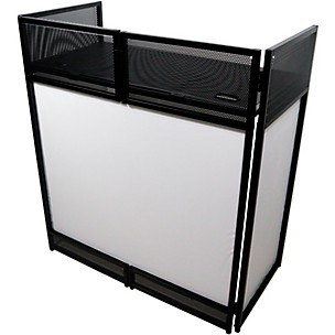 ProX XF-VISTA BLMK2 Vista DJ Booth Facade Table Station With White/Black Scrim Kit & Padded Travel Bag