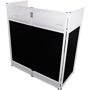 ProX XF-VISTA WH Vista DJ Booth Facade Table Station With White/Black Scrim Kit & Padded Travel Bag